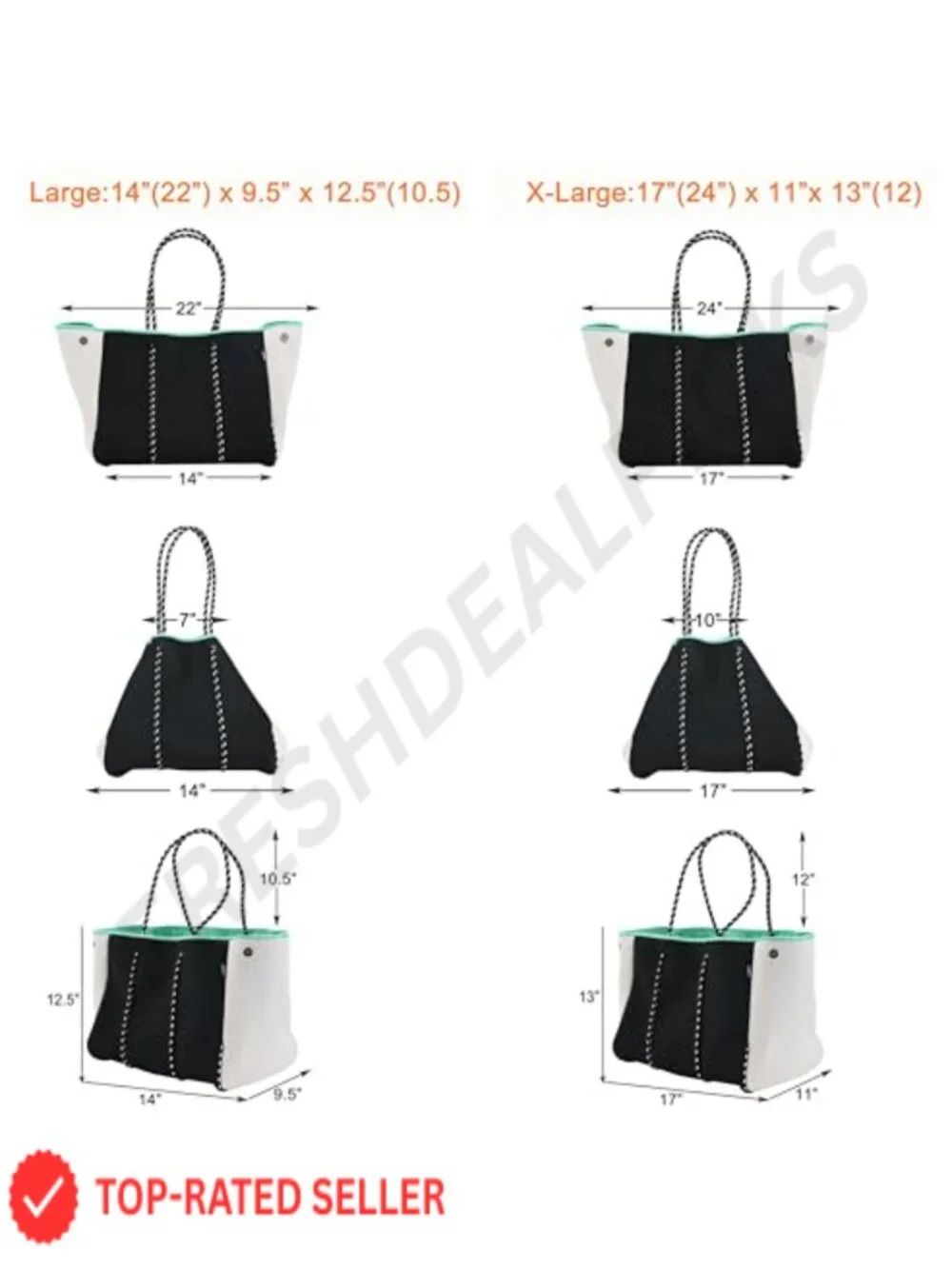 Neoprene Tote Bag with Inner Zipper Pockets, Foldable Beach Bag, Machine
